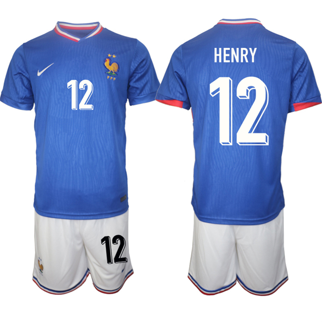 Men's France #12 Henry Blue 2024-25 Home Soccer Jersey Suit